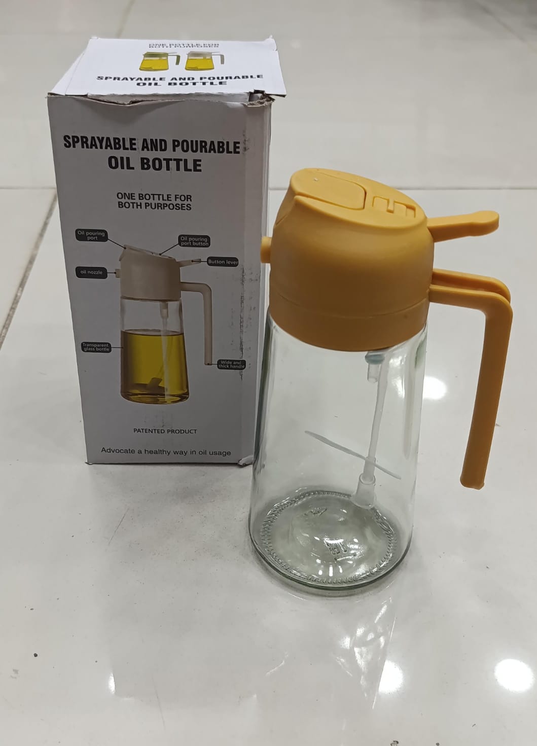 2-in-1 Oil Spray Bottle | Adjustable Mist & Dispenser | 470ml Leak-Proof Glass Container | For Cooking, BBQ, Baking & Air Fryer 380ml (Random Color)