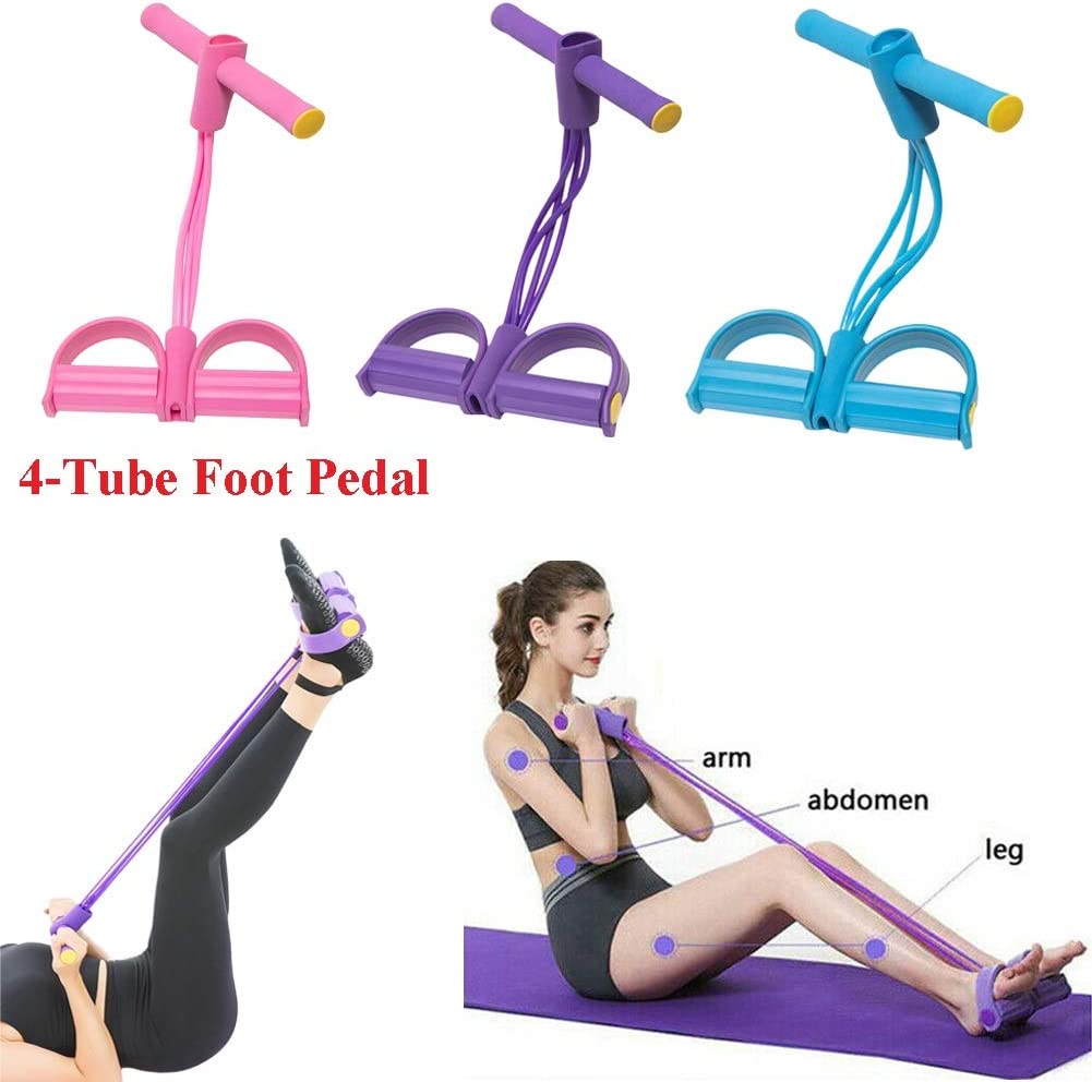 Foot Pedal Resistance Band Elastic Sit Up Pull Rope For Yoga And Fitness Tummy Trimmer Providing Durable Quality Comfortable Use (Random Color)