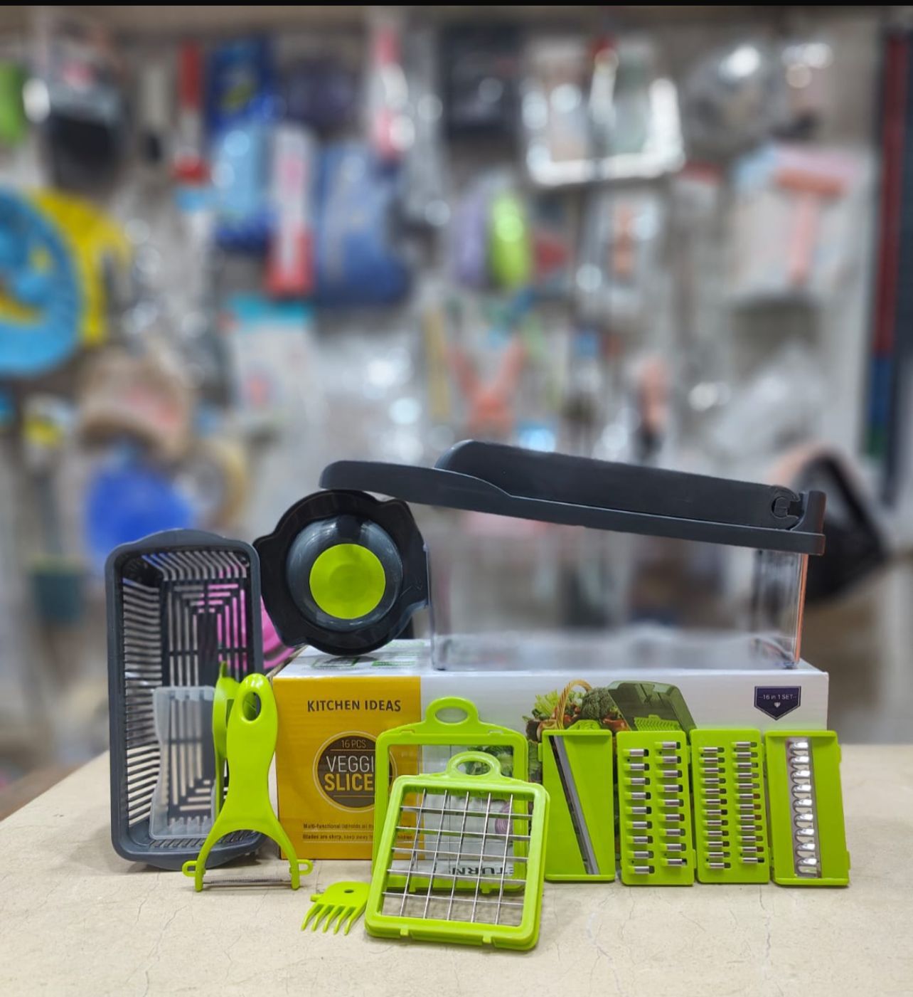 Vegetable Chopper 16 Pcs Set – Manual Onion Chopper, Food Slicer, Dicer, Grater & Potato Cutter with Handle – Multi-Function Kitchen Tool