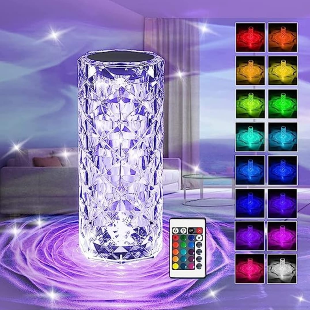 Crystal Lamp With Remote | RGB Rose Diamond Table Lamp Rechargeable | Diamond Crystal LED Light Lamp