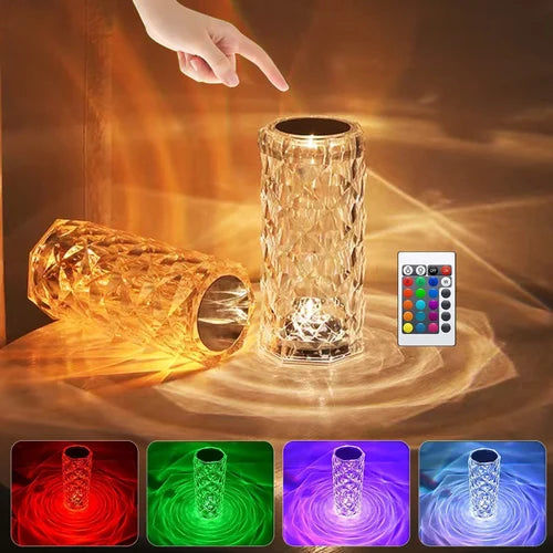 Crystal Lamp With Remote | RGB Rose Diamond Table Lamp Rechargeable | Diamond Crystal LED Light Lamp